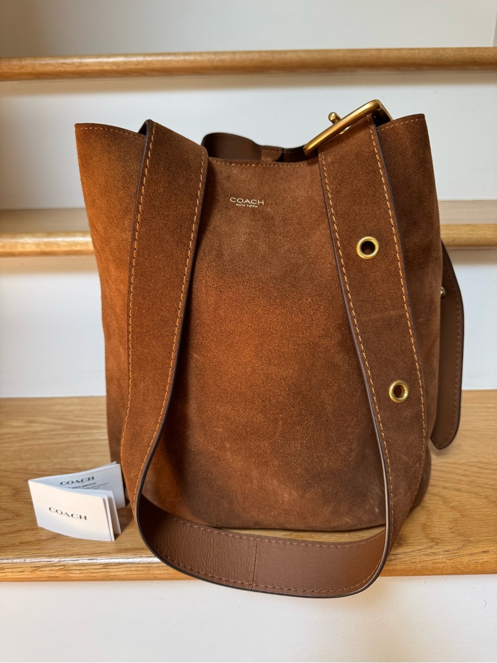 Coach Suede Bleecker Bucket Bag in Brass/Warm Brown CCC24